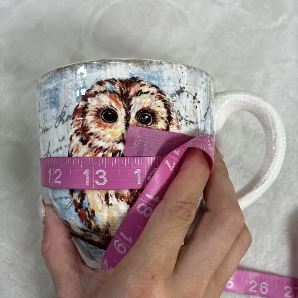 Pier 1 Imports Ironstone Owl Mugs(2) Dimpled Glossy 8.75” 2pcs Benefits Chrty